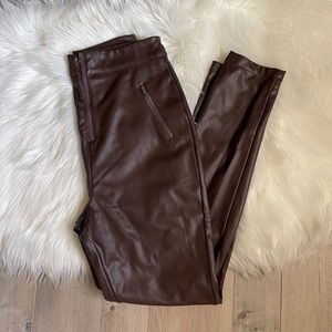 Chocolate brown faux leather zip leggings size US 4/UK 8